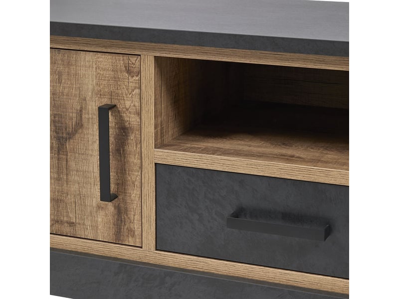  Meuble tv 2 portes aspect chêne artisan et noir graphite - urbal URBAL - Conforama E