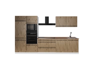 Vicco cuisine, chêne artisanblanc, 340cm plan de travail chêne doré
