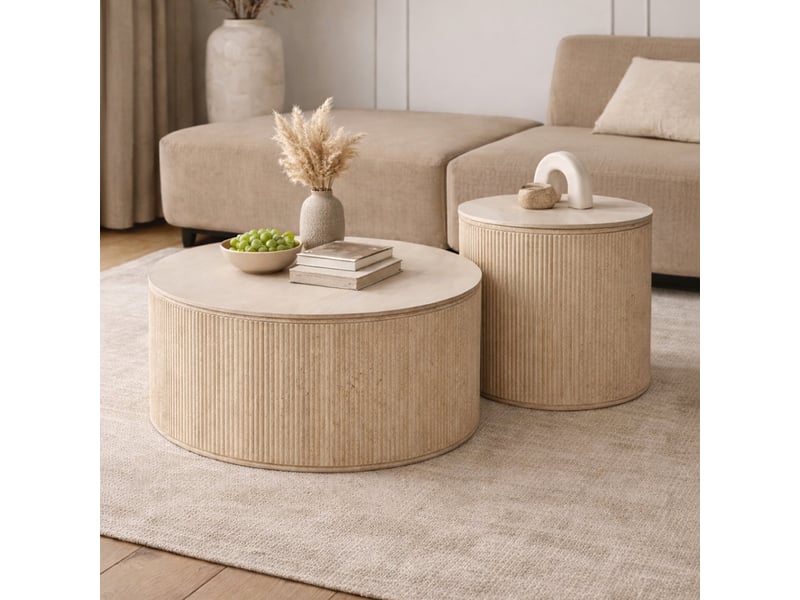  Lot de 2 tables basses rondes plateau en céramique beige  - Conforama B