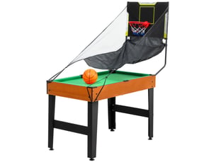 Table multijeux 5 en 1 babyfoot billard air hockey ping-pong et basket accessoires 134x108x144cm marron noyer