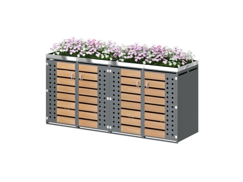  Conteneur à ordures avec jardinière - quatre compartiments - verrouillable - jardinière intégrée bicolore - Conforama A