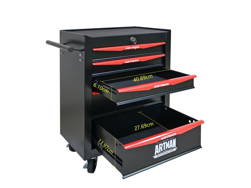  Boîte à outils à 5 tiroirs - noir &amp; rouge - acier - 22.1 kg - glissières à roulement à billes 52.4x33x65.6cm - Conforama E