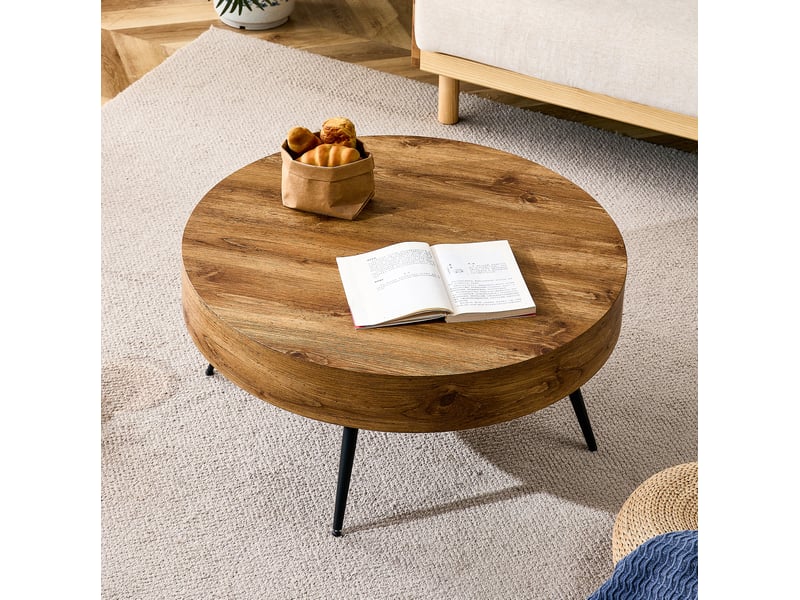 Table basse ronde 70x70x35,5 cm en mdf et métal, bois et noir - Conforama E