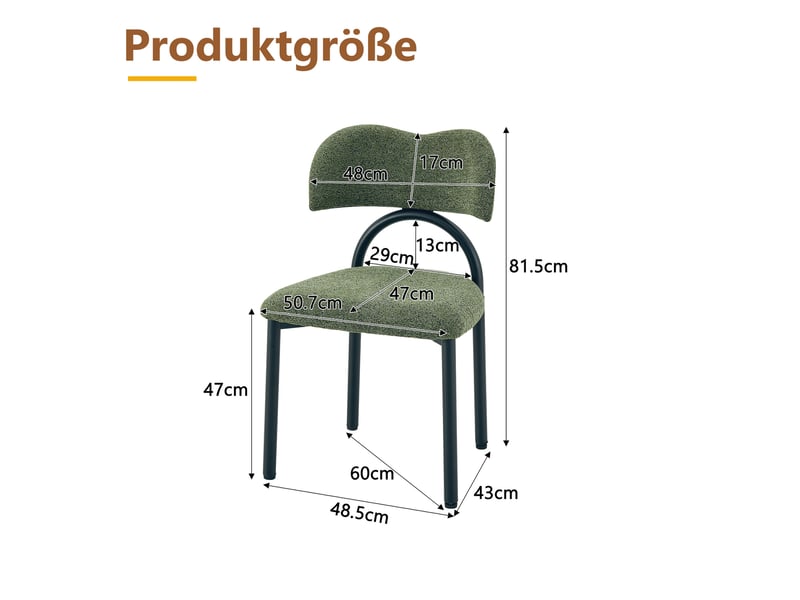  Lot de 2 chaises de salle à manger rembourrées en tissu vert et métal noir  - Conforama E