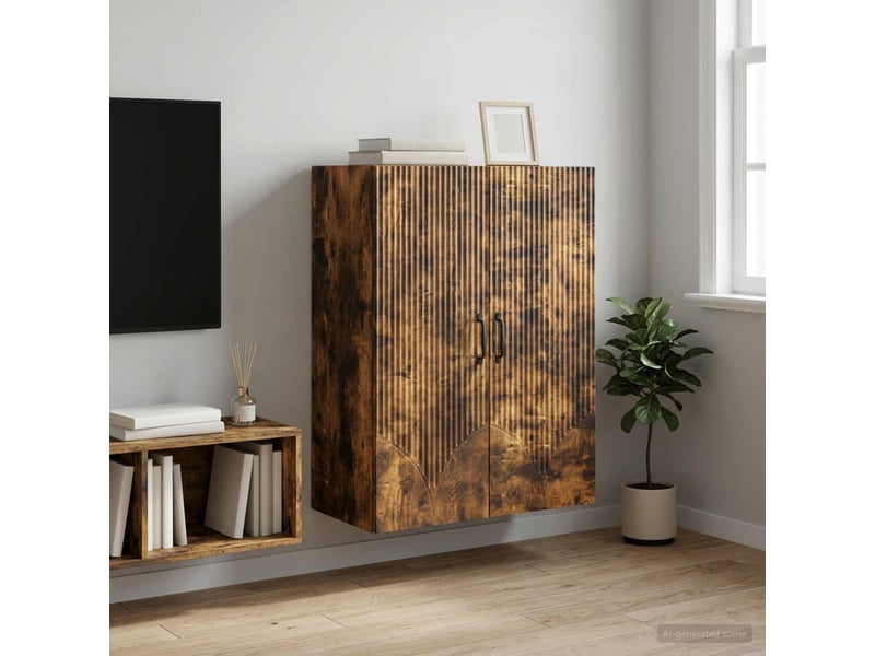  Armoire murale salon 66x34,5x90cm bois d'ingénierie chêne fumé shl6092  - Conforama B
