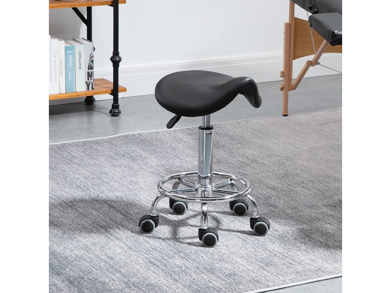  Tabouret réglable en hauteur avec 5 roulettes et assise ergonomique rembourrée en mousse de 36.2x37.5x51-66 cm en noir  - Conforama D