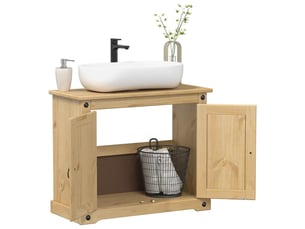 Armoire lavabo salle de bain, meuble de rangement corona bois de pin massif