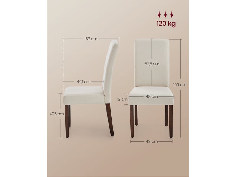  Lot de 6 chaises de salle à manger haut dossier assise épaisse 58 x 48 x 100 cm en bois d'hévéa blanc crème 12_0012802  - Conforama B