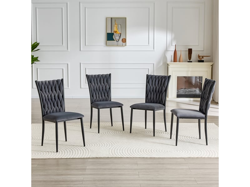 Chaise de salle à manger 45,7x94 cm gris foncé et noir - chaise de cuisine style moderne avec dossier capitonné en velours - Conforama D
