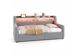 Lit coffre 90x200 cm ULQENI   coloris gris