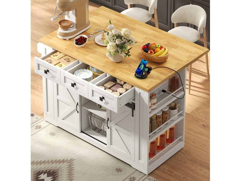 Desserte de cuisine 130x50x87 cm plan de travail rabattable mdf blanc et naturel - Conforama C