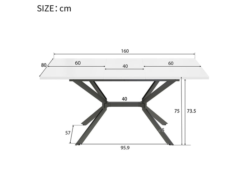 Table à manger extensible 120160x80, design blanc moderne, structure mdf, pour 4-6 personnes - Conforama C