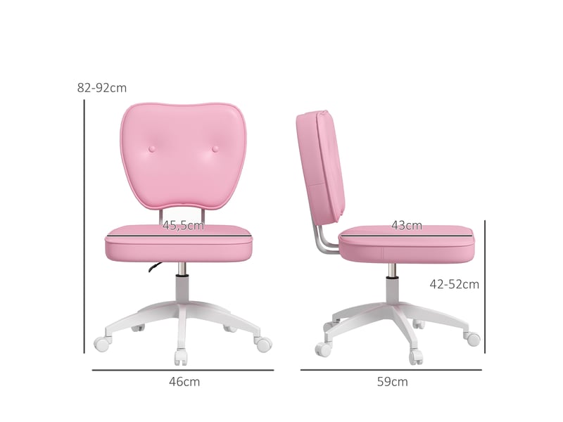  Chaise de bureau sans accoudoirs, fauteuil de bureau, polyuréthane, 59x46x92cm, rose  - Conforama E