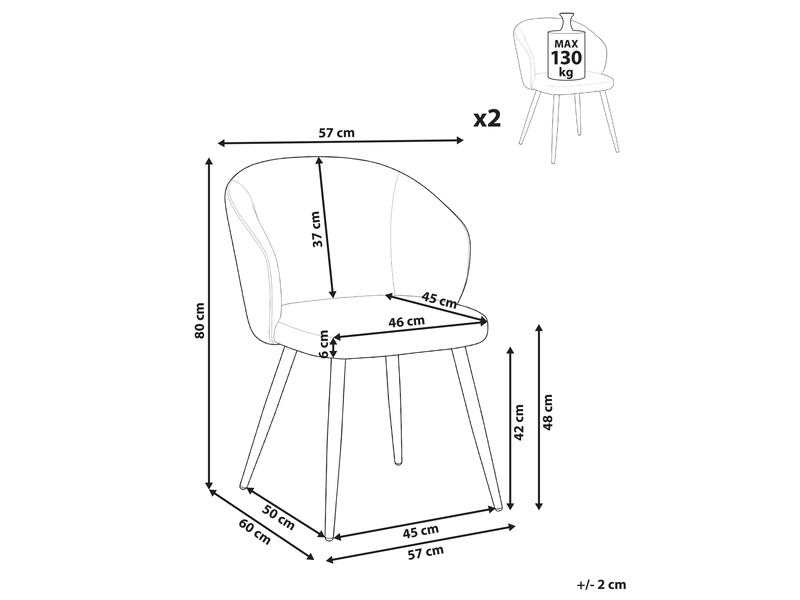 Lot de 2 chaises de salle à manger moundville tissu taupe  - Conforama C