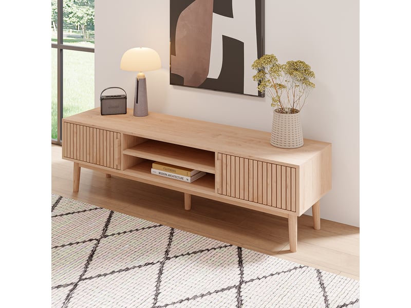 Meuble TV Bois, collection natural crush, mobilier contemporain, meuble, meuble tv, 150 x 48 x 40 cm, marron  - Conforama R