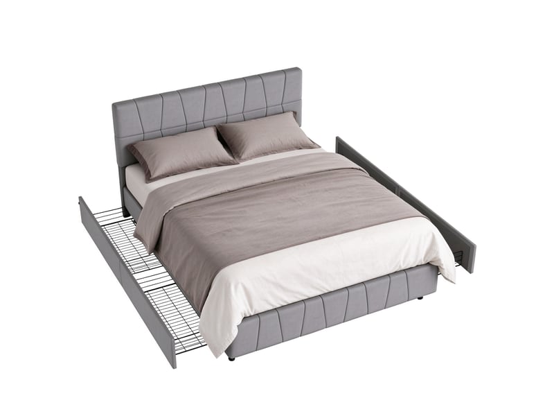 Lit double 160x200 lit double rembourré en velours style minimaliste, lit double avec rangement équipé de 4 tiroirs latéraux à roulettes, cadre métallique, lit 2 places adulte design nordique - capacité de charge 300 kg - gris - Conforama A