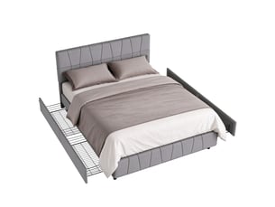 Lit double 160x200 lit double rembourré en velours style minimaliste, lit double avec rangement équipé de 4 tiroirs latéraux à roulettes, cadre métallique, lit 2 places adulte design nordique - capacité de charge 300 kg - gris
