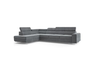 Canapé d'angle gauche convertible MASSENO 5 places Velours gris avec coffre de rangement