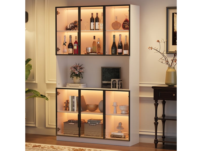  Vitrine de rangement, avec rangement, 120 x 34 x 200 cm, coloris blanc, pour salon, solution de rangement fonctionnelle, pour intérieur  - Conforama A