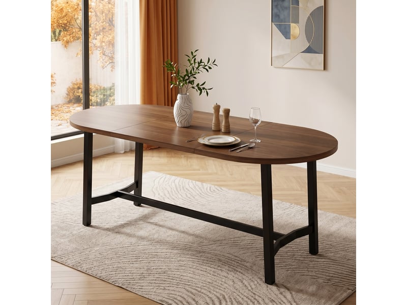  Table à manger 180 x 80 x 75 cm, 6-8 personnes, angles arrondis, pieds en fer, noyer Jamama eleni - Conforama E