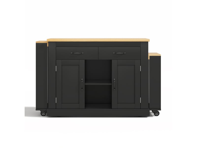  Îlot de cuisine extensible avec double plan de travail, chariot de cuisine mobile sur roulettes, 142-340cm, noir  - Conforama E