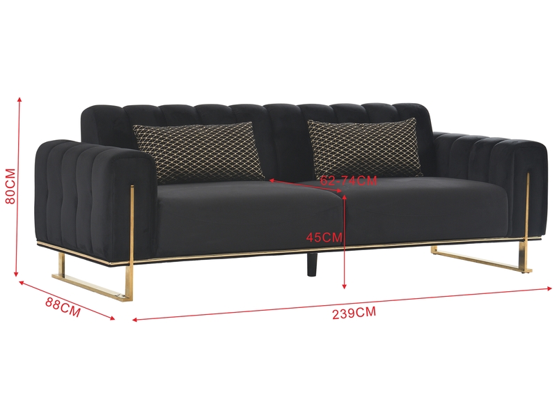  Canape droit fixe noir 3 places  - Conforama H