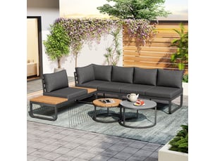 Salon de jardin,4-5 places avec 2 tables gigognes,fer galvanisé,gris