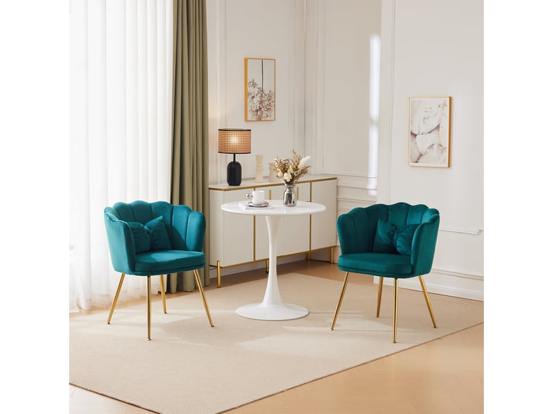  Lot de 2 chaises à dossier pétale, velours et pieds métalliques dorés - vert 63x58x77cm - Conforama C