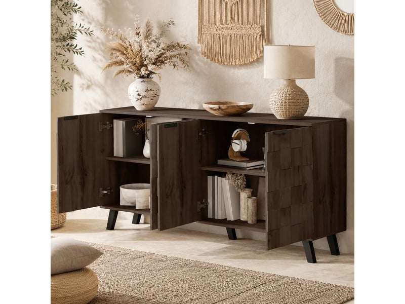 Buffet bas moderne 4 portes décor bois foncé – 160,5 x 35,5 x 78 cm - Conforama B