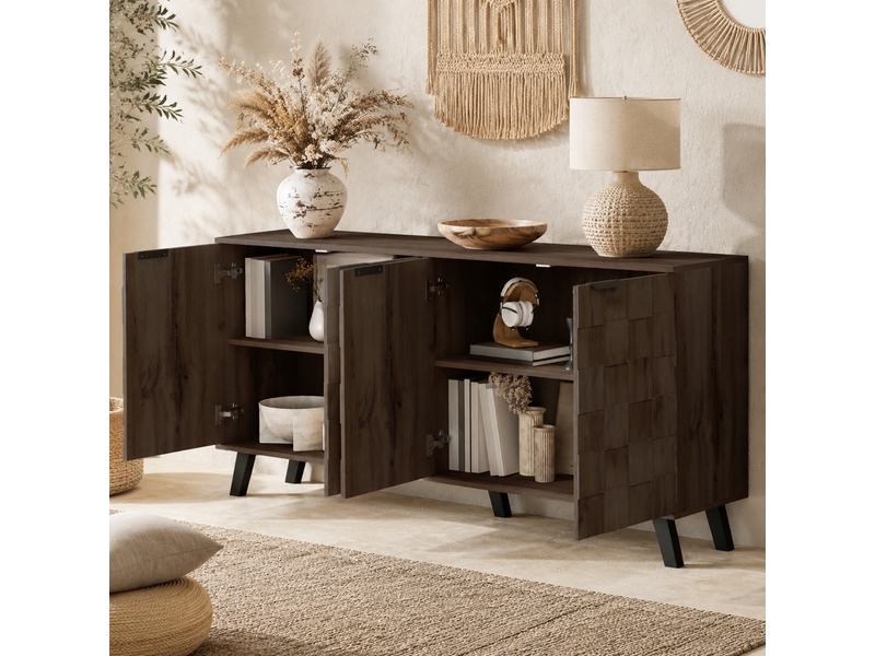  Buffet bas moderne 4 portes décor bois foncé – 160,5 x 35,5 x 78 cm  - Conforama B