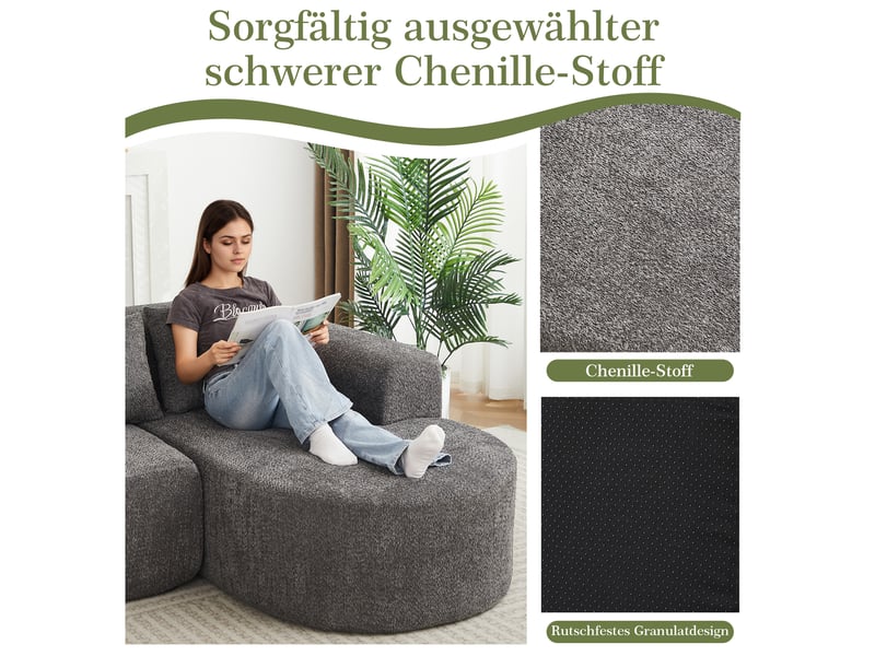  Canapé d'angle 222x157 cm – anthracite – chenille, méridienne droite, 3 coussins, 3 places, confort ferme  - Conforama E