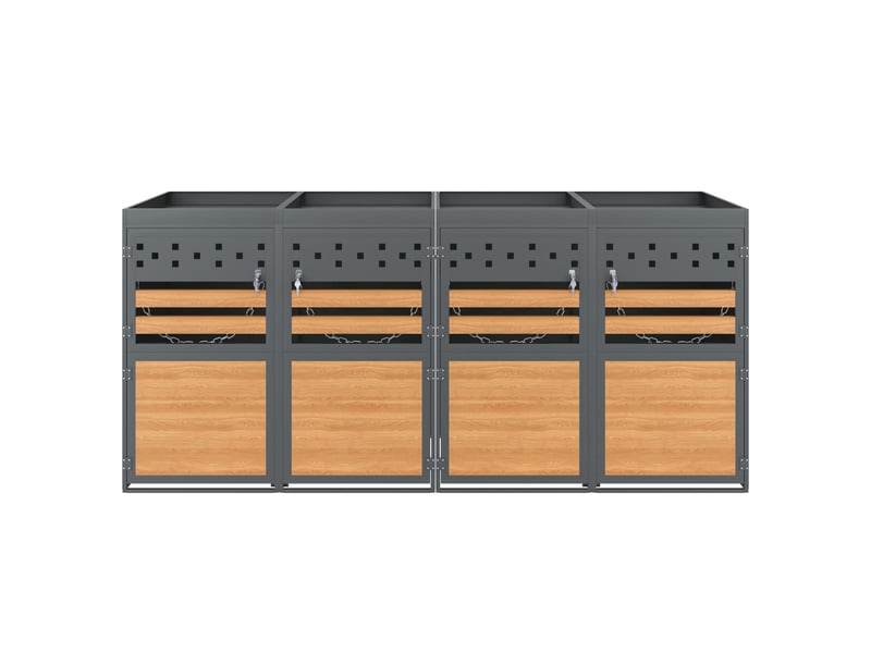  Cache-poubelles 4 bacs 120-240 l anthracite, toit végétalisable, portes effet bois  - Conforama A