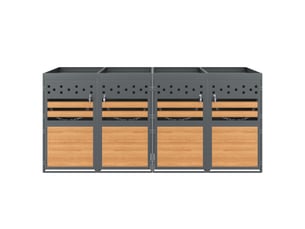 Cache-poubelles 4 bacs 120-240 l anthracite, toit végétalisable, portes effet bois