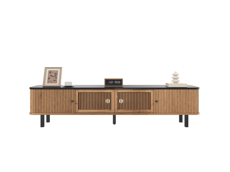  Meuble tv bas 190 x 35 x 45 cm, 2 portes coulissantes et 2 portes grillagées chêne  - Conforama A