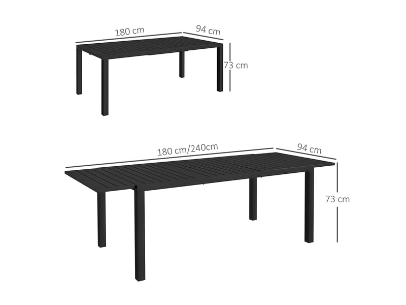  Table de jardin rectangulaire extensible aluminium noir 240x94x73cm  - Conforama E