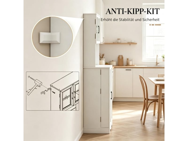  Buffet haut de cuisine 4 portes – 8 porte-épices, plan de travail et étagères réglables, rangement pratique  - Conforama E