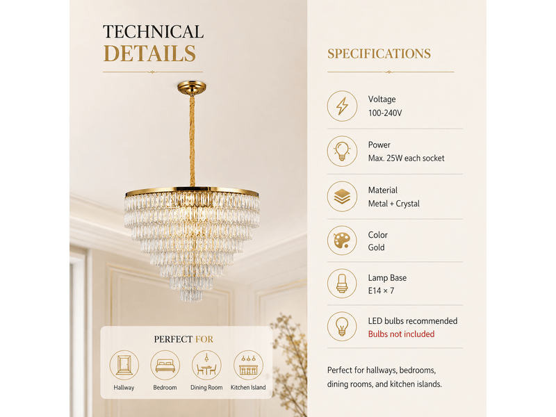  Lustre allongé en cristal à pampilles d – éclairage 3 couleurs ASLED-813 - Conforama D