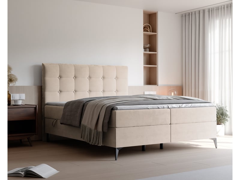  Lit coffre bailey - 140x200 cm - avec matelas et surmatelas - velours dense - beige clair BAILEY - Conforama B