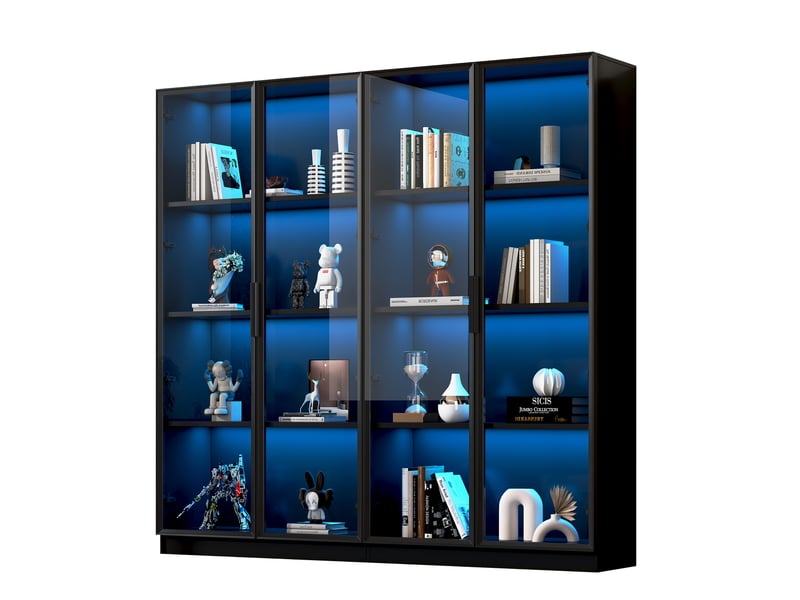  Vitrine avec led par application, 4 portes et étagères mobiles, meuble haut pratique pour salon ou salle de bain.  - Conforama E
