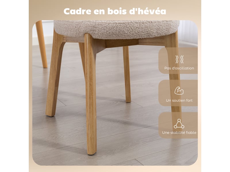  Lot de 2 chaises de salle à manger, chaises de cuisine rembourrées, pieds en bois d'hévéa, 46,5 x 52 x 80 cm, crème  - Conforama R
