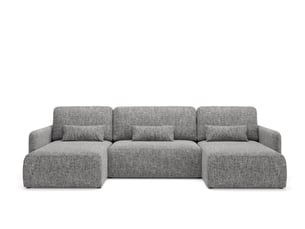 Canapé d'angle panoramique convertible 4 places Tissu gris avec coffre de rangement