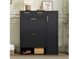 Meuble à chaussures tcqpz 95 x 24 x 107 cm avec étagères réglables, 2 tiroirs, portes abattantes et porte latérale, noir