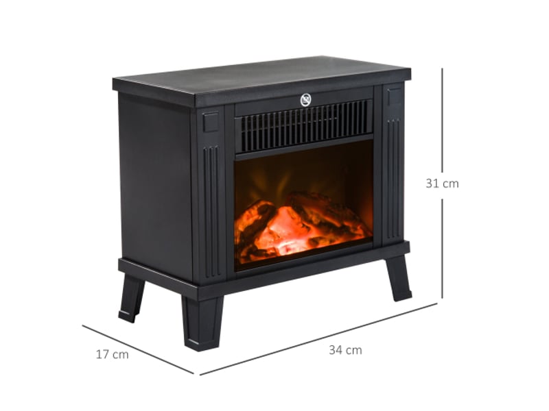 Cheminée électrique noire 6001200 w, effet flammes, métal, 34x17x31 cm - Conforama C