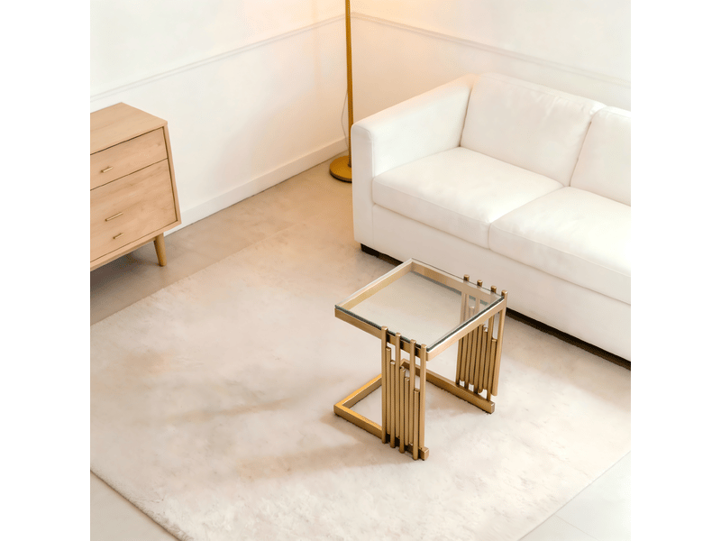  Table d'appoint 32 cm table de salon verre trempé cadre acier inoxydable doré plateau verre trempé transparent design carré moderne style luxueux  - Conforama B