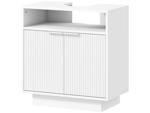 Meuble sous-évier avec 2 portes rainurées et compartiment ouvert pour évier sans colonne, 60 x 33 x 63 cm, blanc