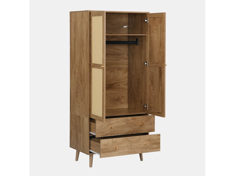  Armoire 2 portes avec penderie et 2 tiroirs 80x50x180 cm décor noyer foncé  - Conforama D