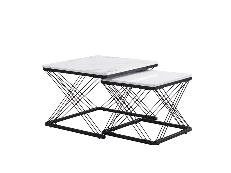 Ensemble élégant de 2 tables basses carrées (60 x 60 x 45 cm et 45 x 45 x 40 cm), finition marbre brillant, pieds réglables en hauteur, charge maximale de 30 kg.  - Conforama D