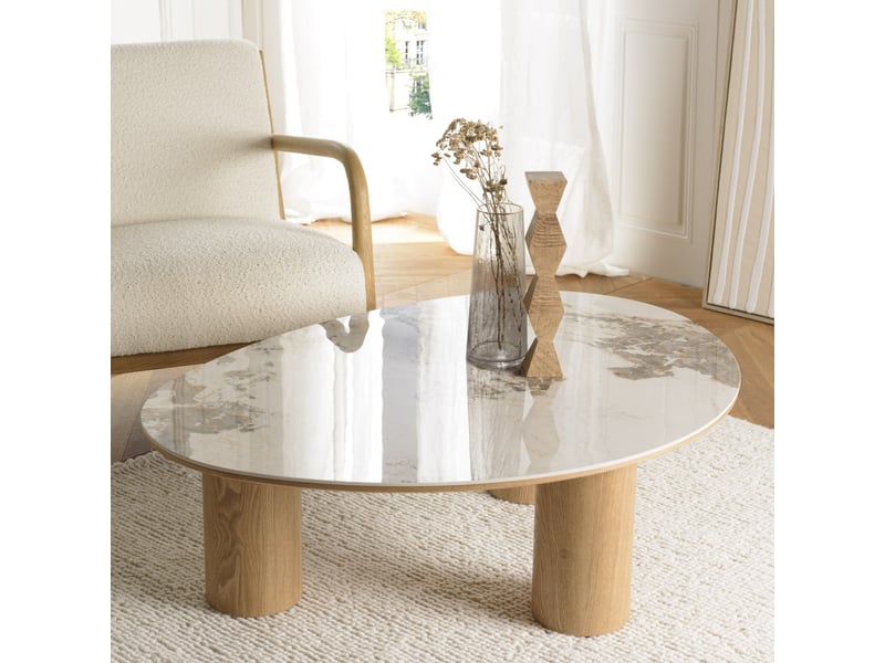 Ugo - table basse 110x80cm plateau céramique pieds bois clair  - Conforama B
