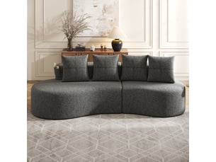 Canapé droit fixe en lin gris foncé 240 x 109 x 63 cm, 4 places, 4 coussins, porte-gobelets et poches latérales