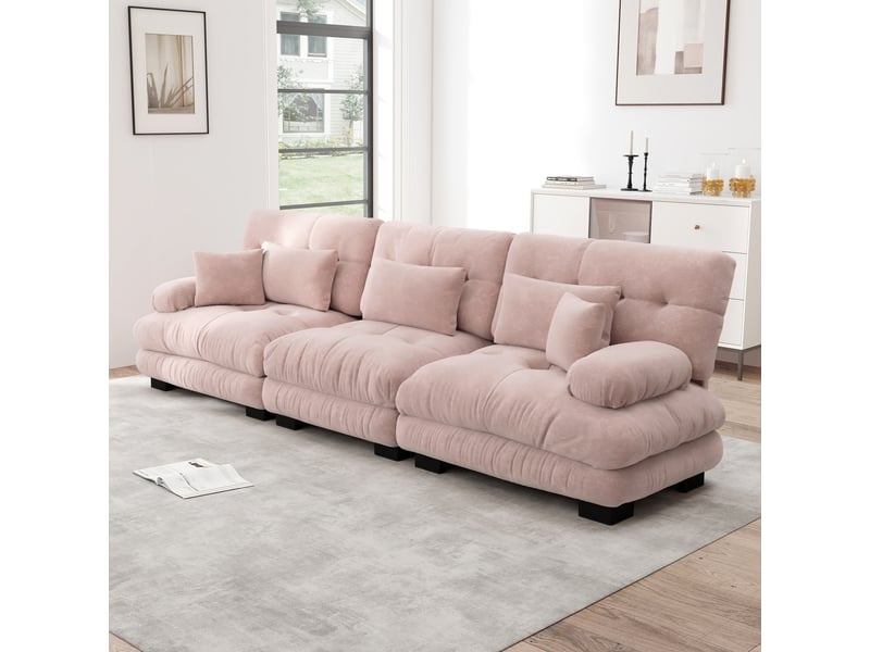  Canapé d'angle, canapé convertible : rose, 3 places, en chenille, assise profonde  - Conforama C